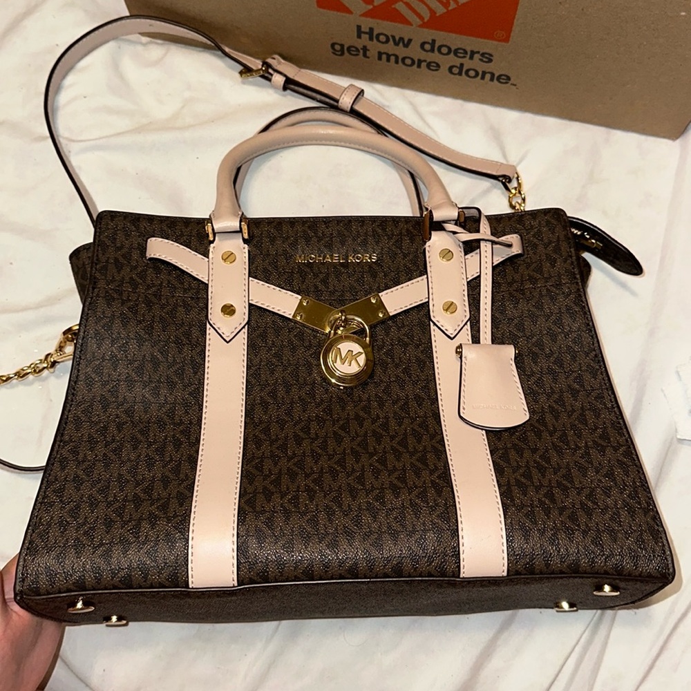 Michael Kors Nouveau Hamilton small Logo and Leather Satchel